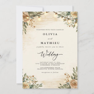 Earthy Woodland Bloom Wedding Invitation