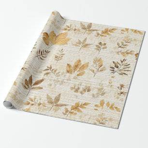 Earthy Yellow-Brown Leaves on Rustic Fall Backdrop Wrapping Paper