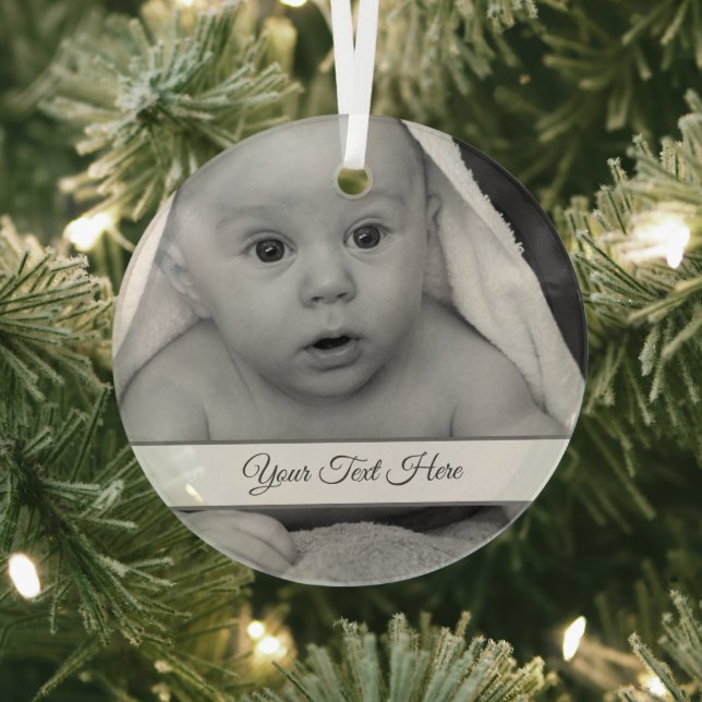 Easily Create Your Own Add Photo Art Logo Glass Ornament (Insitu)