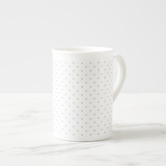 Easily Customize Colour from Grey Mini Polka Dots Bone China Mug (Front Right)