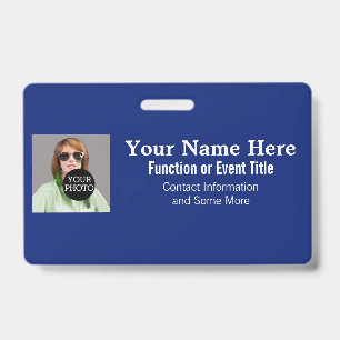 Easily Design Your Own Blue Photo Logo name tag Badge
