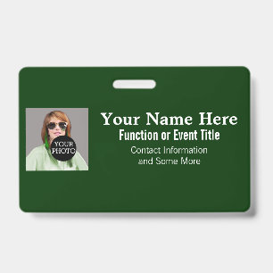 Easily Design Your Own Green Photo Logo name tag Badge