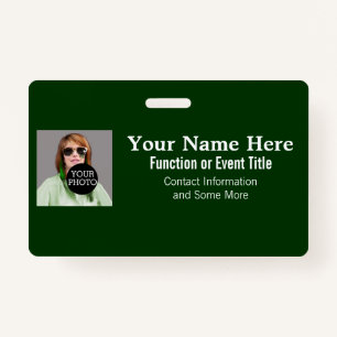 Easily Design Your Own Green Photo Logo name tag Badge