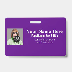 Easily Design Your Own Purple Photo Logo name tag Badge