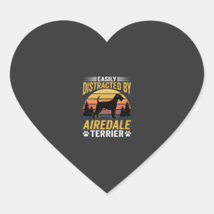 Easily Distracted by Airedale Terrier Retro Dog Heart Sticker