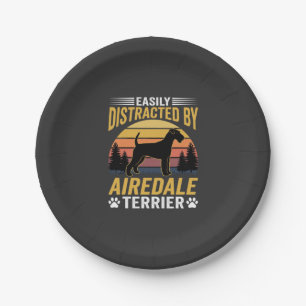 Easily Distracted by Airedale Terrier Retro Dog Paper Plate