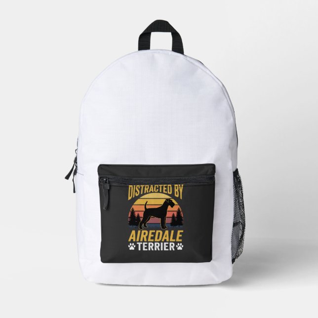 Easily Distracted by Airedale Terrier Retro Dog Printed Backpack (Front)