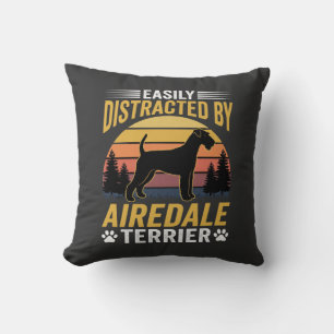 Easily Distracted by Airedale Terrier Retro Dog Throw Pillow
