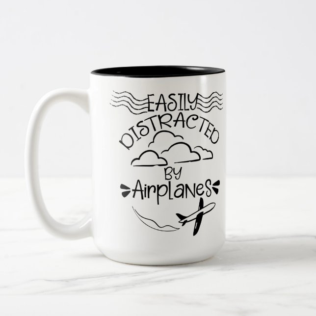 Easily Distracted by Airplanes Aviator Pilot  Two-Tone Coffee Mug (Left)