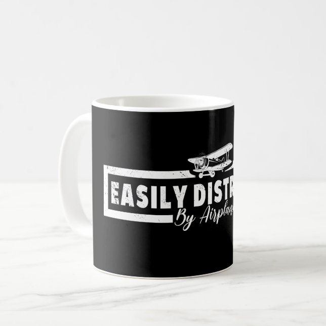Easily Distracted By Airplanes, Funny Pilot Saying Coffee Mug (Front Left)