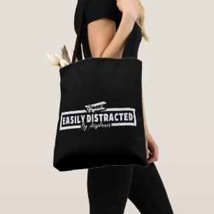 Easily Distracted By Airplanes, Funny Pilot Saying Tote Bag