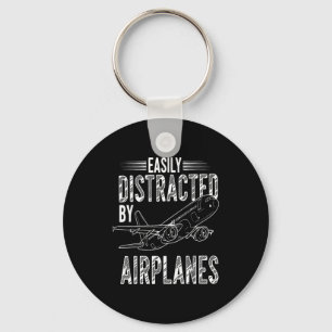 Easily Distracted By Airplanes Funny Plane Lovers Keychain