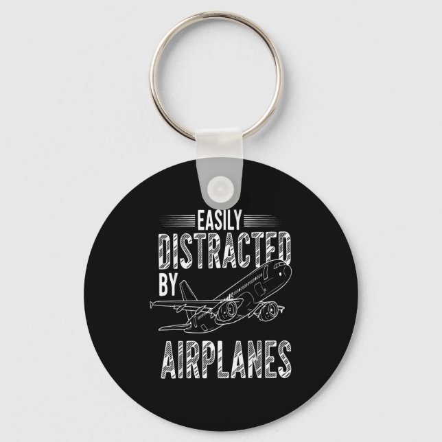 Easily Distracted By Airplanes Funny Plane Lovers  Keychain (Front)