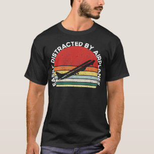 Easily Distracted By Airplanes Vintage Retro T-Shirt