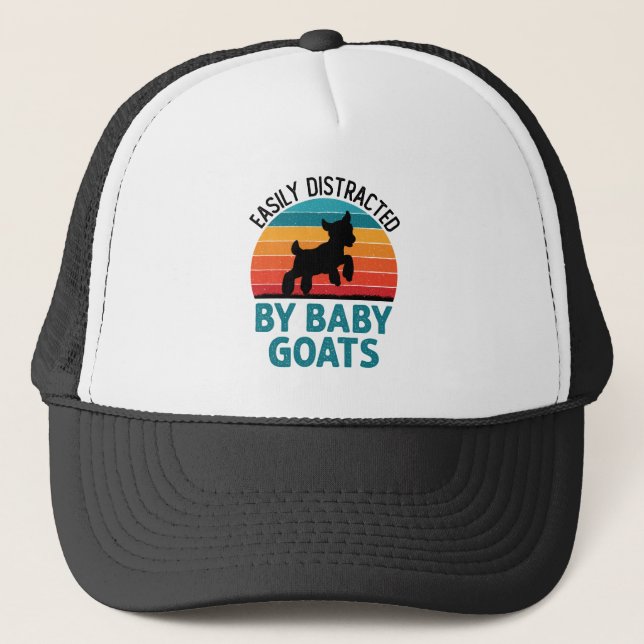 Easily Distracted by Baby Goats Goat Farmer Trucker Hat (Front)