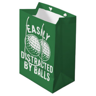Easily Distracted by Balls Funny Golf Ball Golfer Medium Gift Bag