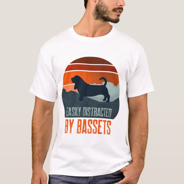 Easily Distracted By Bassets Dog Walking T-Shirt (Front)