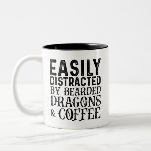 Easily Distracted By Bearded Dragons And Coffee Two-Tone Coffee Mug