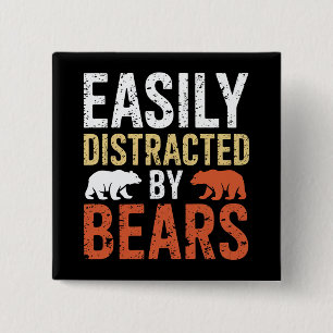 Easily Distracted By Bears Gay Bear LGBTQ Pride 2 Inch Square Button
