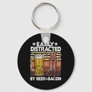 Easily Distracted By Beer & Bacon Pork Meat Gr Keychain