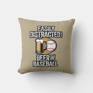 Easily Distracted by Beer and Baseball Throw Pillo Pillow