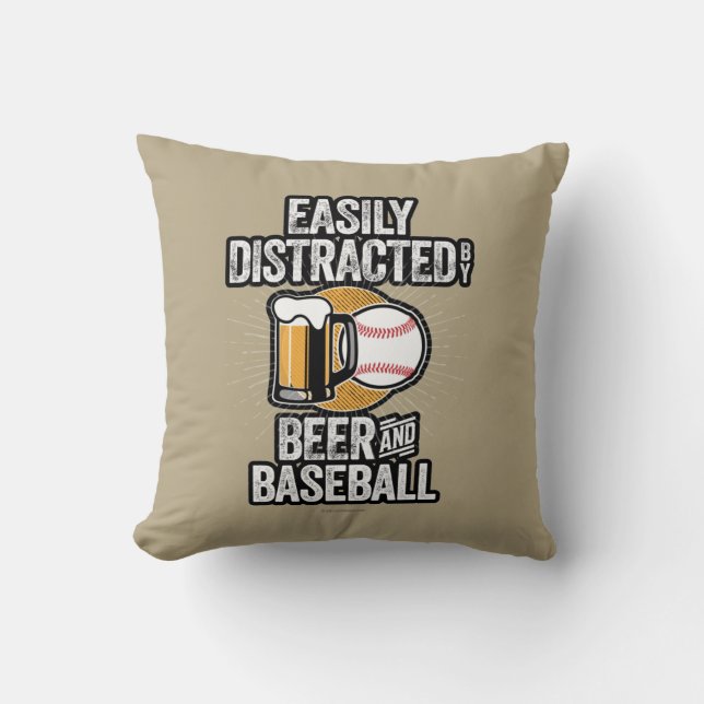 Easily Distracted by Beer and Baseball Throw Pillo Pillow (Front)