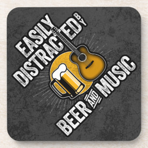 Easily Distracted by Beer and Music Coaster