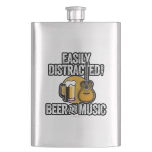 Easily Distracted by Beer and Music Hip Flask