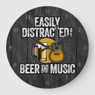 Easily Distracted by Beer and Music Large Clock