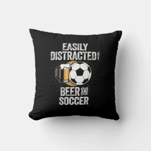 Easily Distracted by Beer and Soccer Throw Pillow