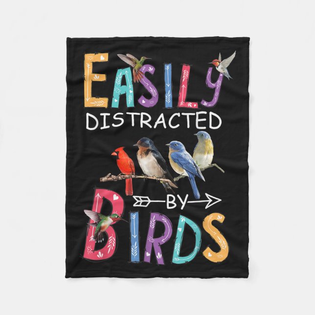 Easily Distracted By Birds Funny Bird  Fleece Blanket (Front)