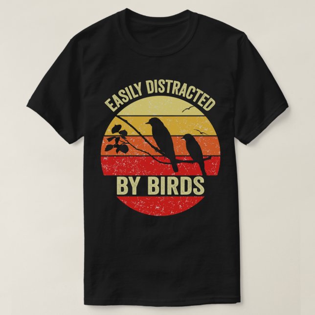 Easily Distracted by Birds Funny Bird Watching Gif T-Shirt (Design Front)