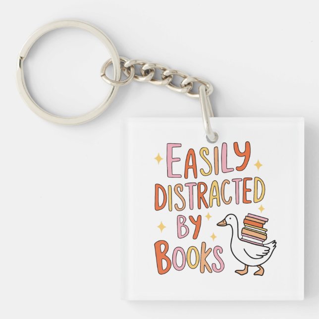 Easily distracted by books  keychain (Front)