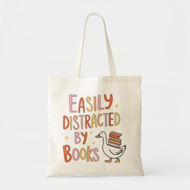 Easily Distracted by Books Tote Bag (Front)