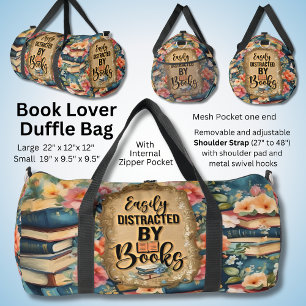 Easily Distracted by Books - Watercolor Book Lover Duffle Bag
