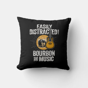 Easily Distracted by Bourbon and Music Throw Pillow