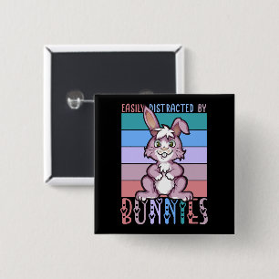 Easily Distracted by Bunnies Cute Bunny Lover 2 Inch Square Button