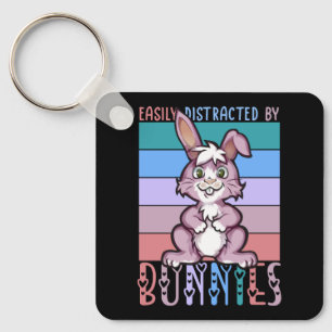 Easily Distracted by Bunnies Cute Bunny Lover Keychain