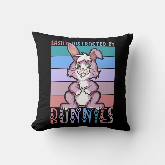 Easily Distracted by Bunnies Cute Bunny Lover Throw Pillow (Front)