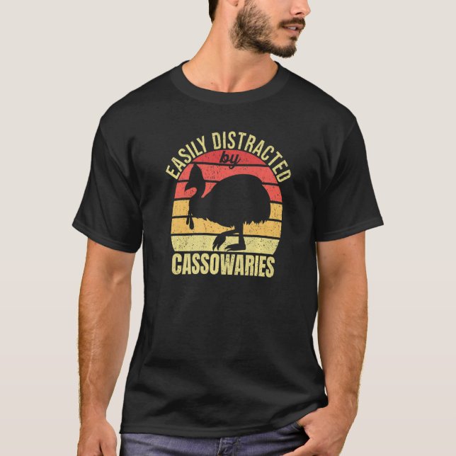 Easily Distracted By Cassowaries Retro Cassowary B T-Shirt (Front)
