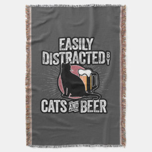 Easily Distracted by Cats and Beer Throw Blanket