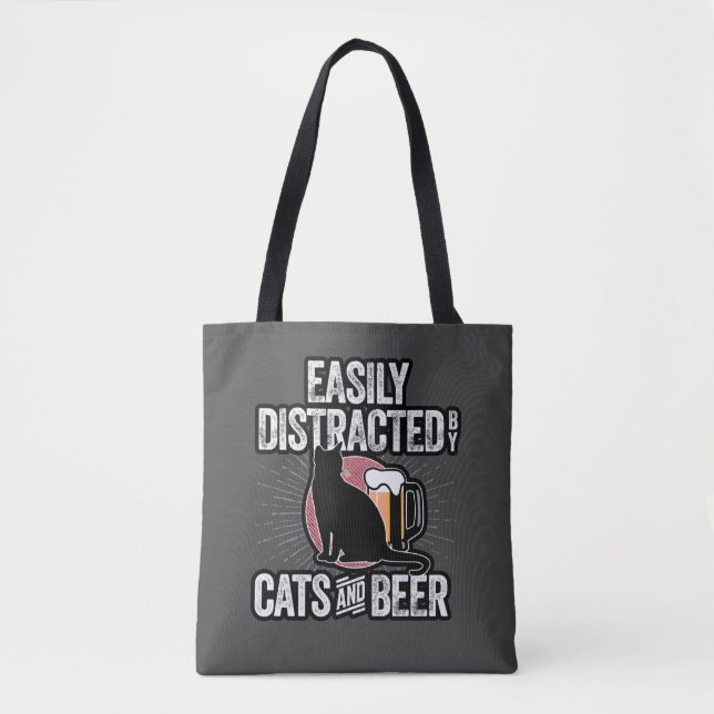 Easily Distracted by Cats and Beer Tote Bag (Front)