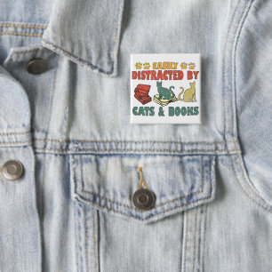 Easily Distracted By Cats And Books 2 Inch Square Button