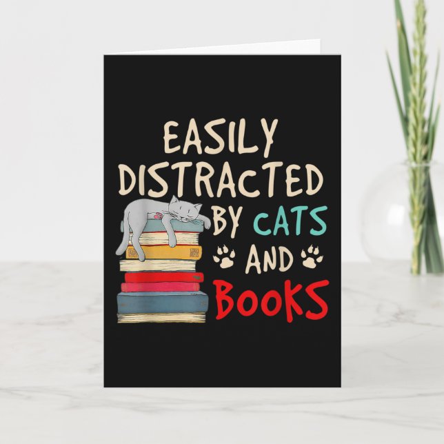 EASILY DISTRACTED BY CATS AND BOOKS CARD (Front)