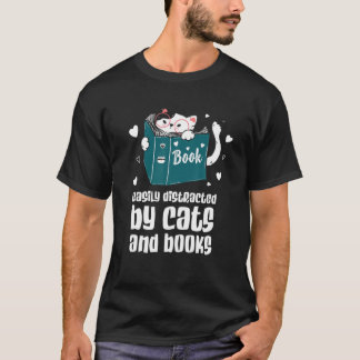 Easily Distracted By Cats And Books Cat And Book L T-Shirt