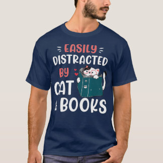 Easily Distracted by Cats and Books, Cat & Book Lo T-Shirt