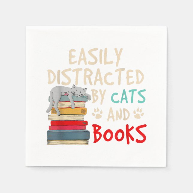 Easily Distracted by Cats and Books - Cat _ Book Napkin (Front)