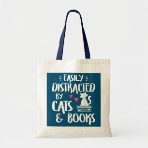 Easily Distracted by Cats and Books Cat Book Tote Bag