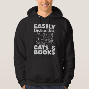 Easily Distracted By Cats And Books Cat Bookworm Hoodie