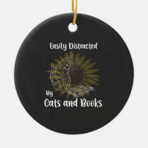 Easily Distracted by Cats and Books Ceramic Ornament